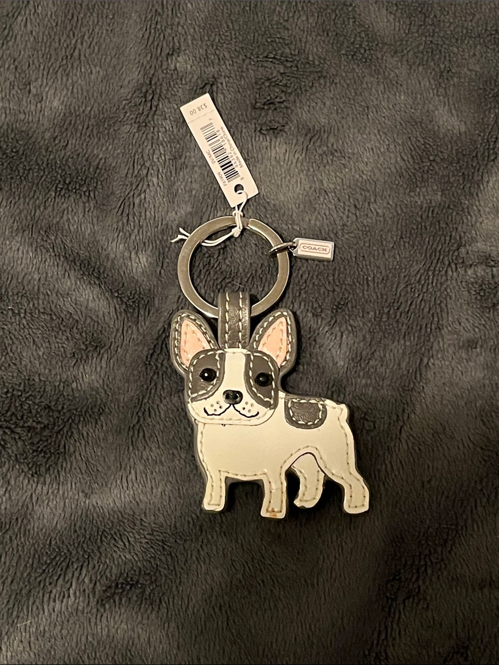Coach Leather French Bulldog Keychain in White and Gray
